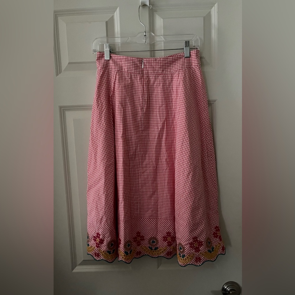 Madewell Embroidered Gingham Circle Skirt scalloped hem floral embroidery size 4 - Picture 6 of 6